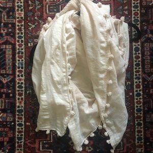 Aritzia Cotton Square Blanket Pom Pom Scarf